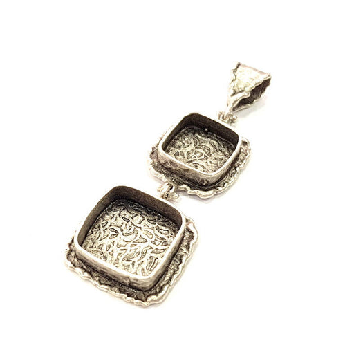 Silver Pendant Blank Resin Blank Mosaic Base Blank inlay Blank Necklace Blank Mountings Antique Silver Plated Brass (14mm+10mm )  G9709