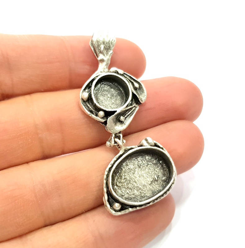 Silver Pendant Blank Resin Blank Mosaic Base Blank inlay Blank Necklace Blank Mountings Antique Silver Plated Brass (56x24mm )  G9710