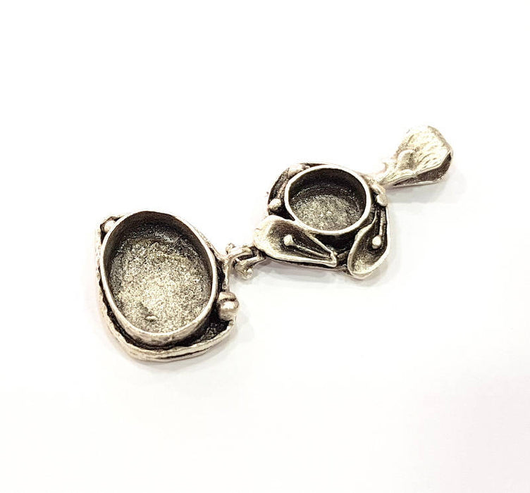 Silver Pendant Blank Resin Blank Mosaic Base Blank inlay Blank Necklace Blank Mountings Antique Silver Plated Brass (56x24mm )  G9710