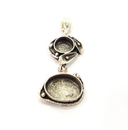 Silver Pendant Blank Resin Blank Mosaic Base Blank inlay Blank Necklace Blank Mountings Antique Silver Plated Brass (56x24mm )  G9710
