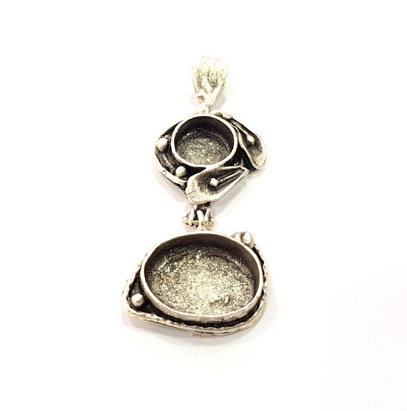 Silver Pendant Blank Resin Blank Mosaic Base Blank inlay Blank Necklace Blank Mountings Antique Silver Plated Brass (56x24mm )  G9710
