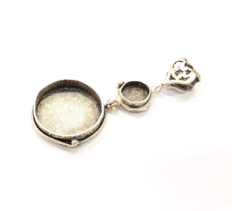 Silver Pendant Blank Resin Blank Mosaic Base Blank inlay Blank Necklace Blank Mountings Antique Silver Plated Brass (10mm+25mm )  G9711