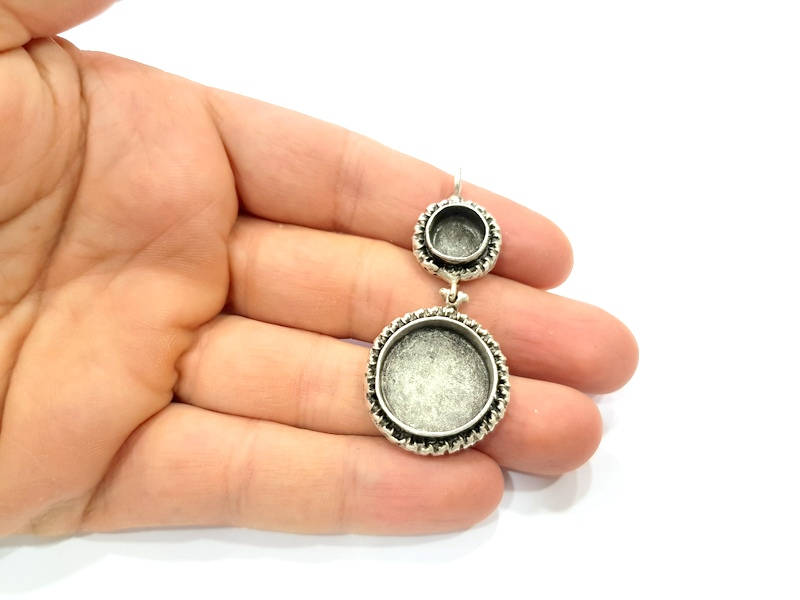 Silver Pendant Blank Resin Blank Mosaic Base Blank inlay Blank Necklace Blank Mountings Antique Silver Plated Brass (55x26mm )  G9714