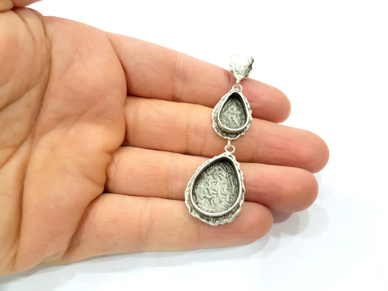 Silver Pendant Blank Resin Blank Mosaic Base Blank inlay Blank Necklace Blank Mountings Antique Silver Plated Brass (71x20mm )  G9716