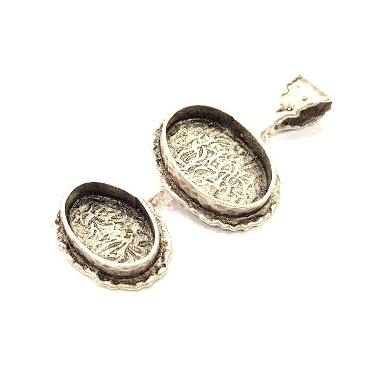 Silver Pendant Blank Resin Blank Mosaic Base Blank inlay Blank Necklace Blank Mountings Antique Silver Plated Brass (67x24mm )  G9718