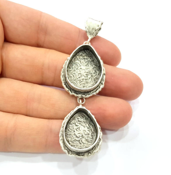 Silver Pendant Blank Resin Blank Mosaic Base Blank inlay Blank Necklace Blank Mountings Antique Silver Plated Brass (78x24mm )  G9721