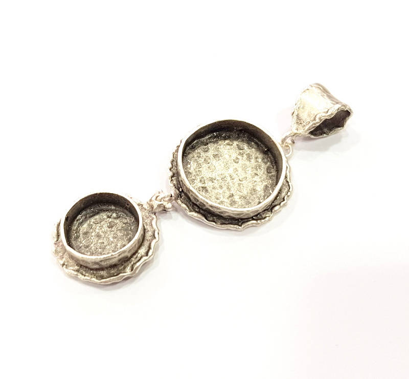 Silver Pendant Blank Resin Blank Mosaic Base Blank inlay Blank Necklace Blank Mountings Antique Silver Plated Brass (66x25mm )  G9722