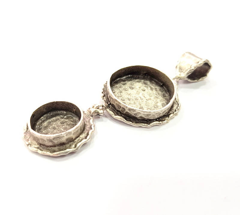 Silver Pendant Blank Resin Blank Mosaic Base Blank inlay Blank Necklace Blank Mountings Antique Silver Plated Brass (66x25mm )  G9722