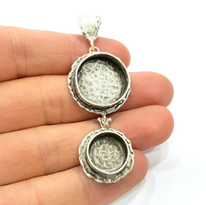 Silver Pendant Blank Resin Blank Mosaic Base Blank inlay Blank Necklace Blank Mountings Antique Silver Plated Brass (66x25mm )  G9722