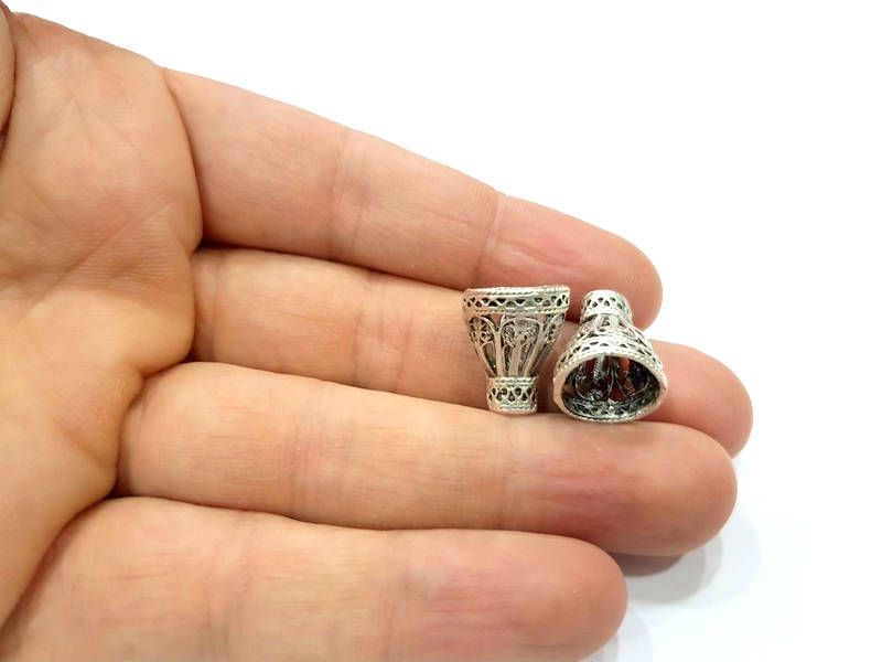 2 Silver Cone Findings Antique Silver Plated Brass  (16x13 mm)  G9724