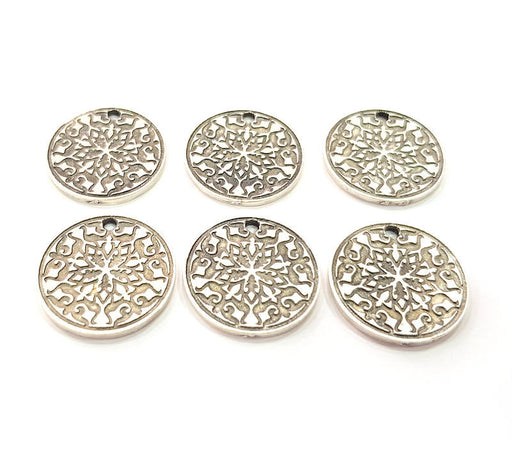 6 Silver Charms Antique Silver Plated Metal (20mm) G11625