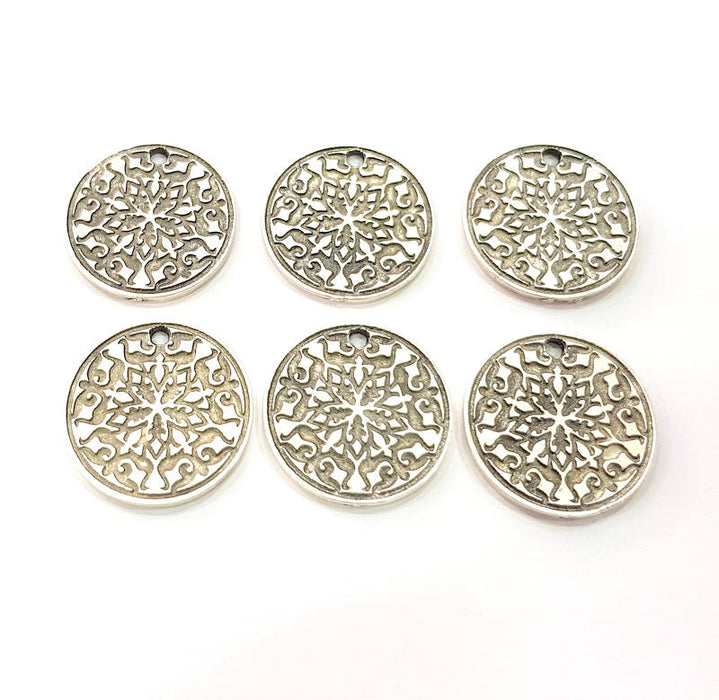 6 Silver Charms Antique Silver Plated Metal (20mm) G11625