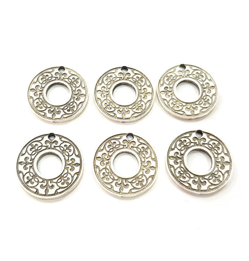 6 Silver Charms Antique Silver Plated Metal (20mm) G11626