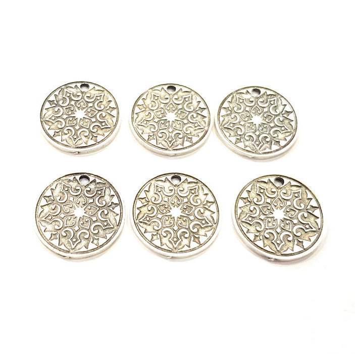 6 Silver Charms Antique Silver Plated Metal (20mm) G11636