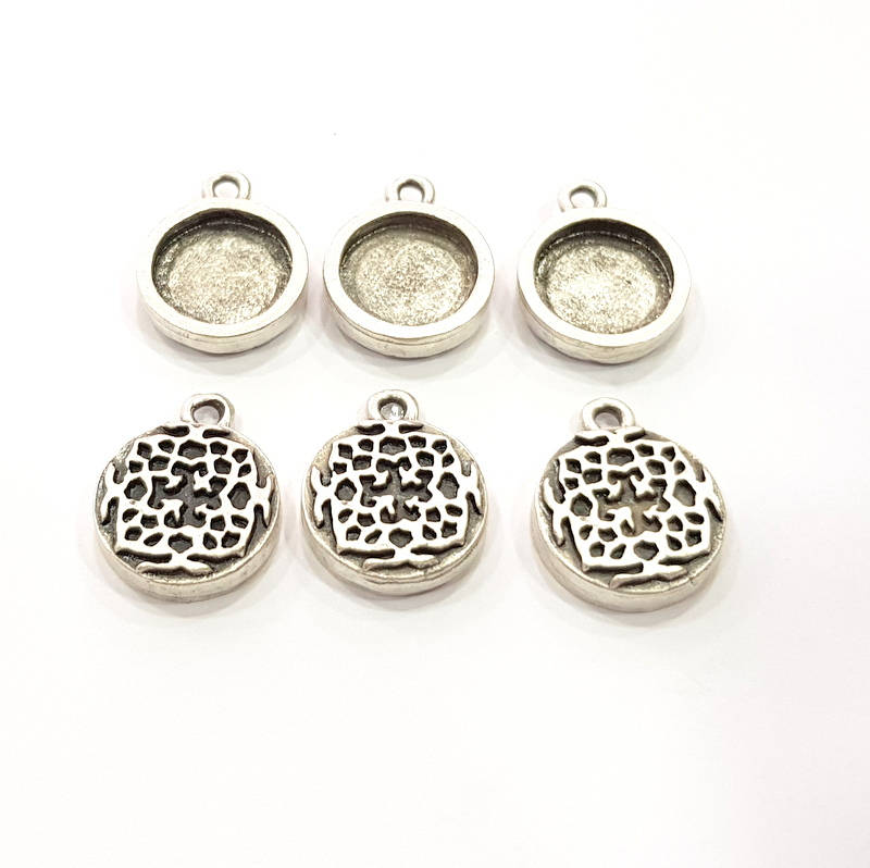 6 Silver Pendant Blank Bezel Base Setting inlay Blank Earring Base Resin Blank Mountings Antique Silver Plated (12mm round blank)  G11637