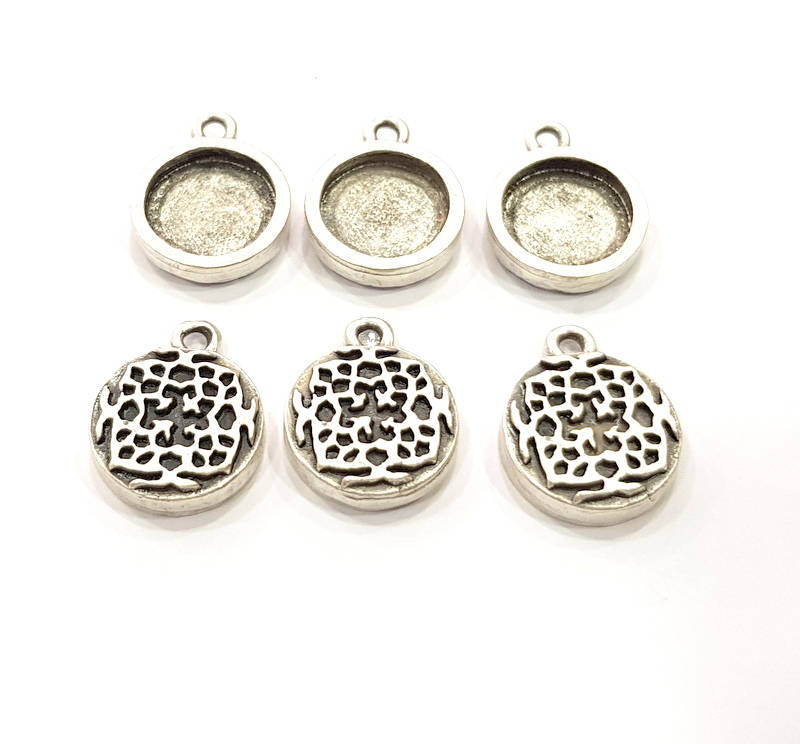 6 Silver Pendant Blank Bezel Base Setting inlay Blank Earring Base Resin Blank Mountings Antique Silver Plated (12mm round blank)  G11637