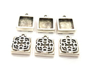 6 Silver Pendant Blank Bezel Base Setting inlay Blank Earring Base Resin Blank Mountings Antique Silver Plated (10mm square blank)  G11638