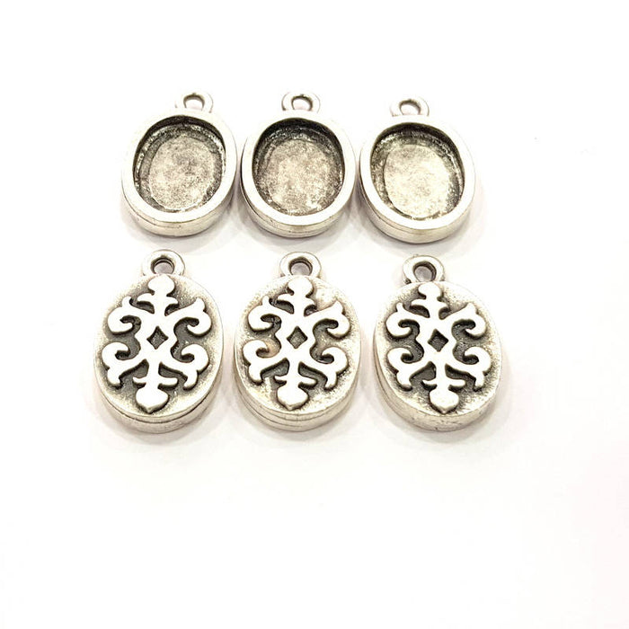 6 Silver Pendant Blank Bezel Base Setting inlay Blank Earring Base Resin Blank Mountings Antique Silver Plated (14x10mm oval blank)  G11639