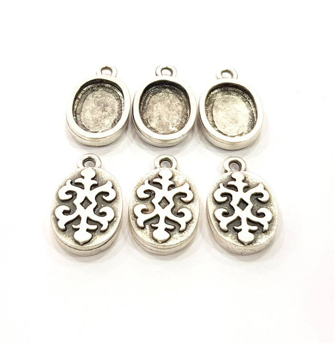 6 Silver Pendant Blank Bezel Base Setting inlay Blank Earring Base Resin Blank Mountings Antique Silver Plated (14x10mm oval blank)  G11639