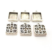 6 Silver Pendant Blank Bezel Base Setting inlay Blank Earring Base Resin Blank Mountings Antique Silver Plated (12mm square blank)  G11641