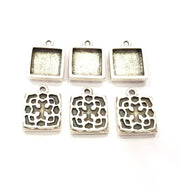 6 Silver Pendant Blank Bezel Base Setting inlay Blank Earring Base Resin Blank Mountings Antique Silver Plated (12mm square blank)  G11641