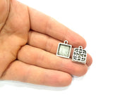 6 Silver Pendant Blank Bezel Base Setting inlay Blank Earring Base Resin Blank Mountings Antique Silver Plated (12mm square blank)  G11641