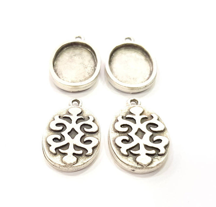 4 Silver Pendant Blank Bezel Base Setting inlay Blank Earring Base Resin Blank Mountings Antique Silver Plated ( 20x15mm oval blank)  G11644