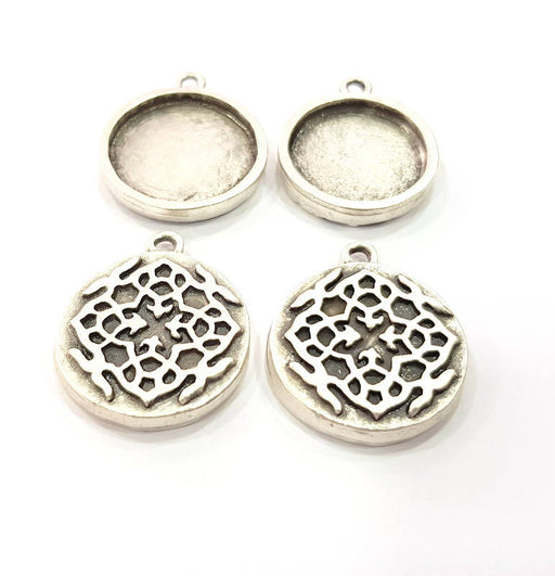 4 Silver Pendant Blank Bezel Base Setting inlay Blank Earring Base Resin Blank Mountings Antique Silver Plated ( 20mm round blank)  G11646