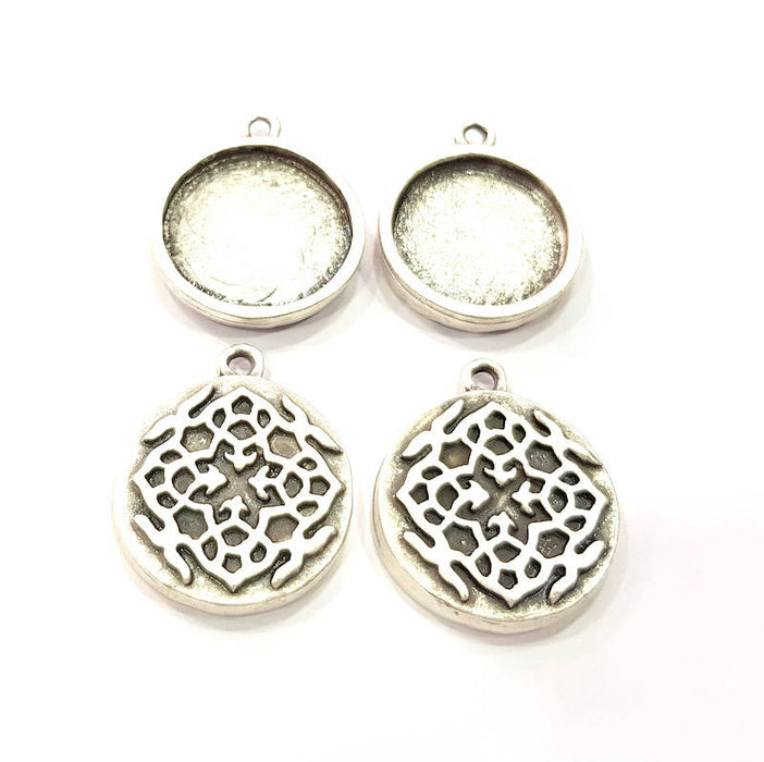 4 Silver Pendant Blank Bezel Base Setting inlay Blank Earring Base Resin Blank Mountings Antique Silver Plated ( 20mm round blank)  G11646