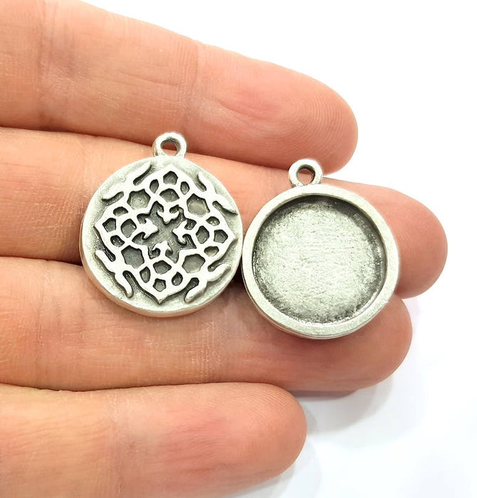 4 Silver Pendant Blank Bezel Base Setting inlay Blank Earring Base Resin Blank Mountings Antique Silver Plated ( 20mm round blank)  G11646