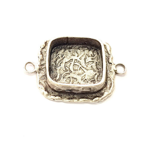 Silver Pendant Blank Connector Resin Blank Mosaic Base inlay Blank Charm Mountings Antique Silver Plated Brass (15x15mm blank ) G9737