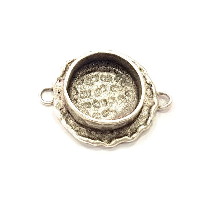 Silver Pendant Blank Connector Resin Blank Mosaic Base inlay Blank Charm Mountings Antique Silver Plated Brass (14mm blank ) G9738