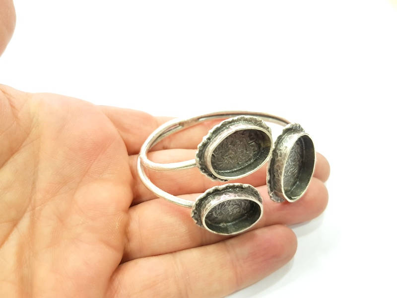 Silver Bracelet Blanks Bangle Blanks Cuff Blanks Adjustable Bracelet Blank Antique Silver Plated Brass ( 25x18mm and 20x14mm Blanks ) G9745