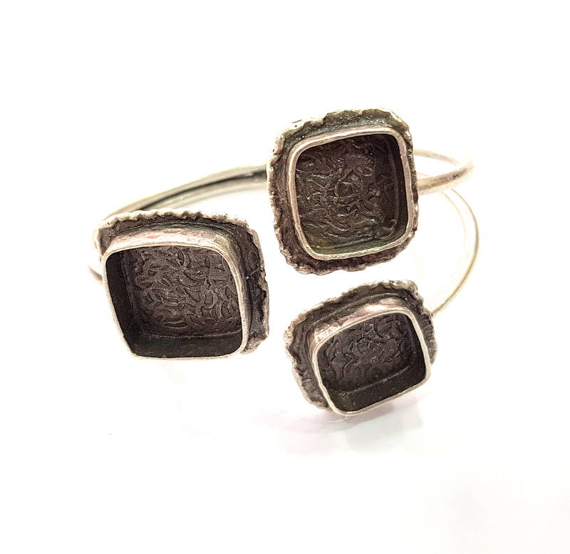 Silver Bracelet Blank Bangle Blank Cuff Blank Adjustable Bracelet inlay Blank Antique Silver Plated Brass (18x18mm and 15x15mm Blanks) G9747