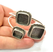 Silver Bracelet Blank Bangle Blank Cuff Blank Adjustable Bracelet inlay Blank Antique Silver Plated Brass (18x18mm and 15x15mm Blanks) G9747