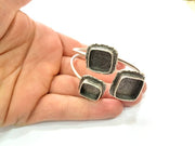 Silver Bracelet Blank Bangle Blank Cuff Blank Adjustable Bracelet inlay Blank Antique Silver Plated Brass (18x18mm and 15x15mm Blanks) G9747