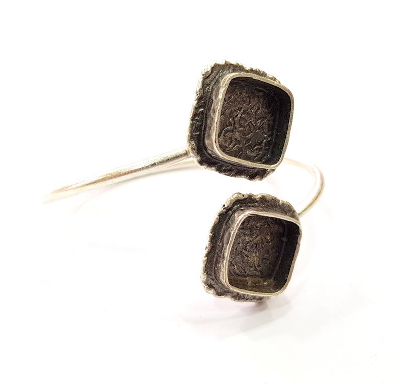 Silver Bracelet Blank Bangle Blank Cuff Blank Adjustable Bracelet inlay Blank Antique Silver Plated Brass (15x15mm Blanks) G9749