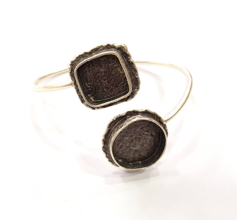 Silver Bracelet Blank Bangle Blank Cuff Blank Adjustable Bracelet inlay Blank Antique Silver Plated Brass (20x20mm and 15x15mm Blanks) G9752