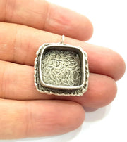 Silver Pendant Blank Resin Blank Mosaic Base Blank inlay Blank Necklace Blank Mountings Antique Silver Plated Brass (18x18mm blank )  G9754
