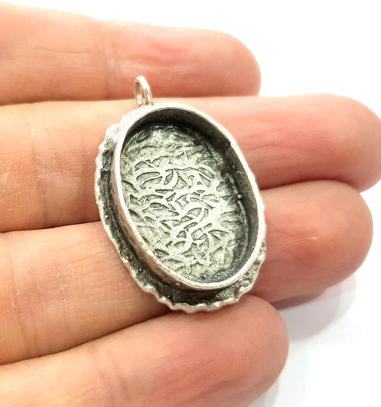 Silver Pendant Blank Resin Blank Mosaic Base Blank inlay Blank Necklace Blank Mountings Antique Silver Plated Brass (25x18mm blank )  G13949