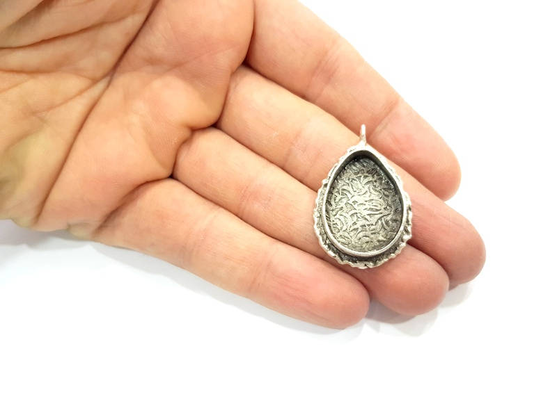 Silver Pendant Blank Resin Blank Mosaic Base Blank inlay Blank Necklace Blank Mountings Antique Silver Plated Brass (25x18mm blank )  G13359