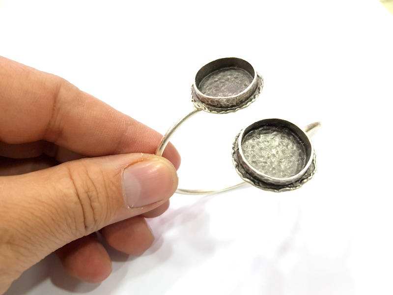 Silver Bracelet Blank Bangle Blank Cuff Blank Adjustable Bracelet inlay Blank Antique Silver Plated Brass (20mm Blanks) G12804