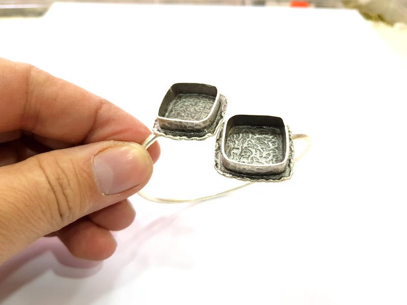 Silver Bracelet Blank Bangle Blank Cuff Blank Adjustable Bracelet inlay Blank Antique Silver Plated Brass (18x18mm Blanks) G9759