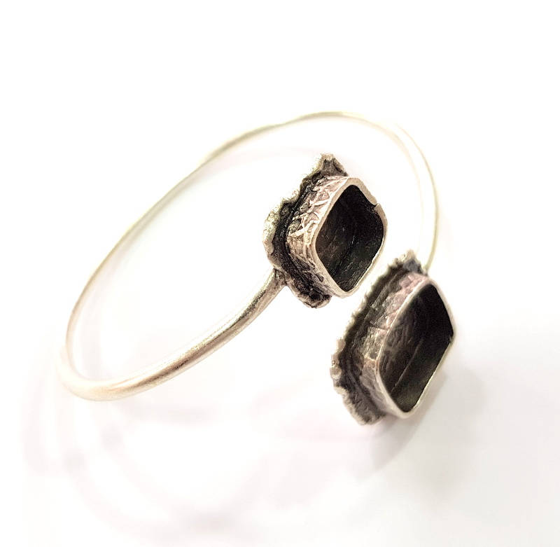Silver Bracelet Blank Bangle Blank Cuff Blank Adjustable Bracelet inlay Blank Antique Silver Plated Brass (15x15mm and 10x10mm Blanks) G9766