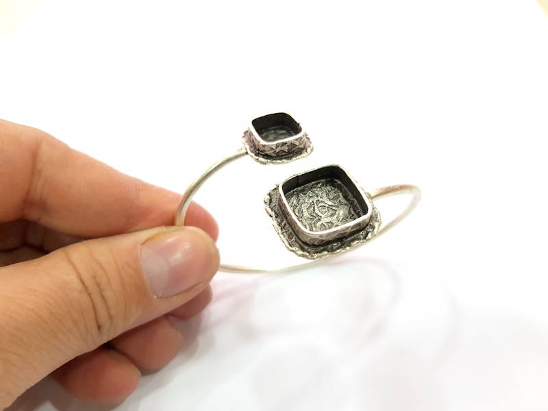 Silver Bracelet Blank Bangle Blank Cuff Blank Adjustable Bracelet inlay Blank Antique Silver Plated Brass (15x15mm and 10x10mm Blanks) G9766