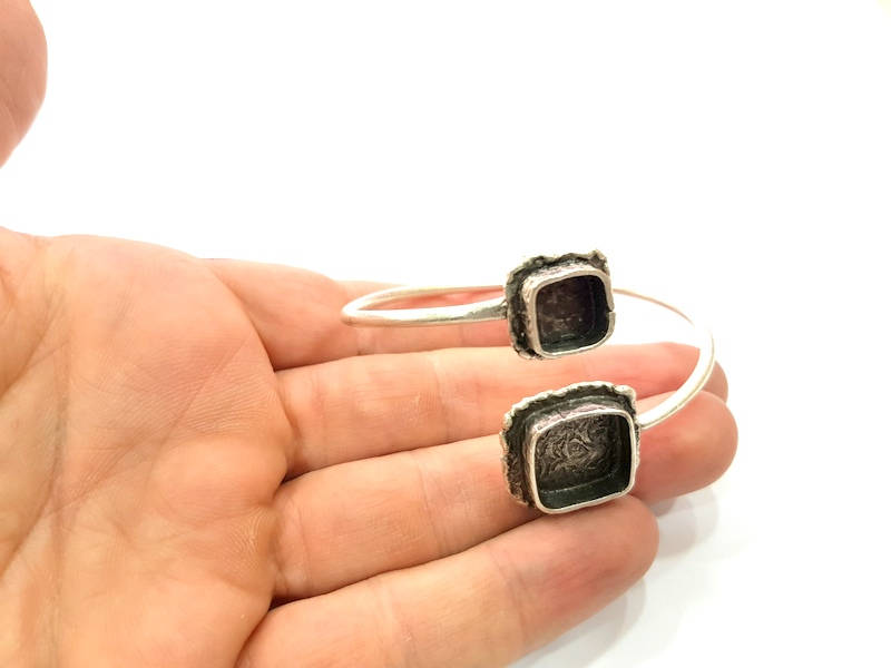 Silver Bracelet Blank Bangle Blank Cuff Blank Adjustable Bracelet inlay Blank Antique Silver Plated Brass (15x15mm and 10x10mm Blanks) G9766