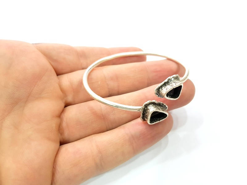 Silver Bracelet Blank Bangle Blank Cuff Blank Adjustable Bracelet inlay Blank Antique Silver Plated Brass (9x7mm Blanks) G9768