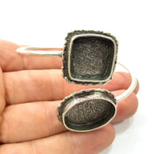 Silver Bracelet Blank Bangle Blank Cuff Blank Adjustable Bracelet inlay Blank Antique Silver Plated Brass (18x18mm and 25x18mm Blanks) G9770