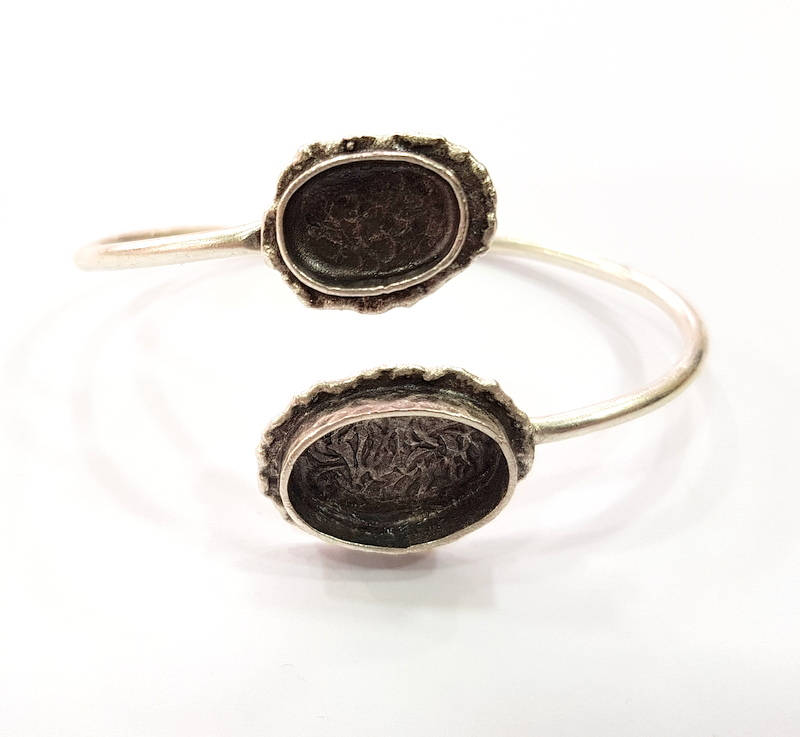Silver Bracelet Blank Bangle Blank Cuff Blank Adjustable Bracelet inlay Blank Antique Silver Plated Brass (18x13mm+14x10mm Blanks) G14375