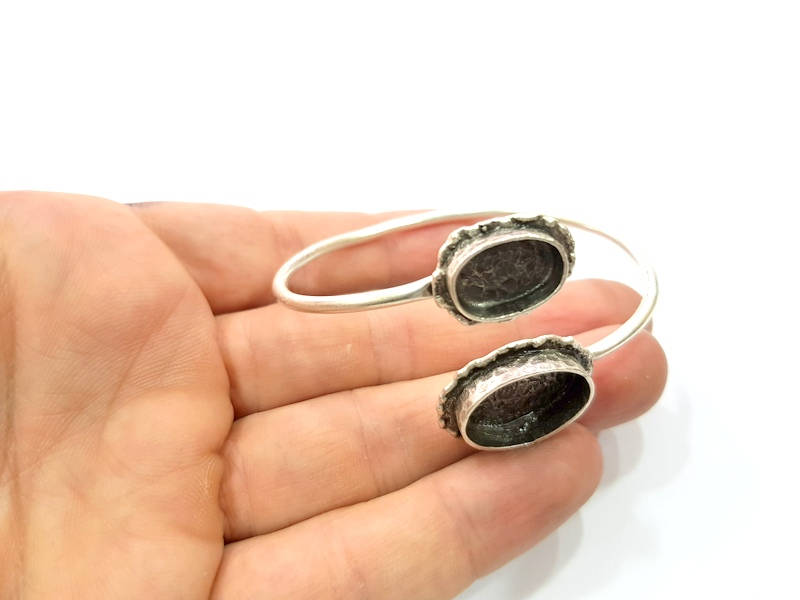 Silver Bracelet Blank Bangle Blank Cuff Blank Adjustable Bracelet inlay Blank Antique Silver Plated Brass (18x13mm+14x10mm Blanks) G14375